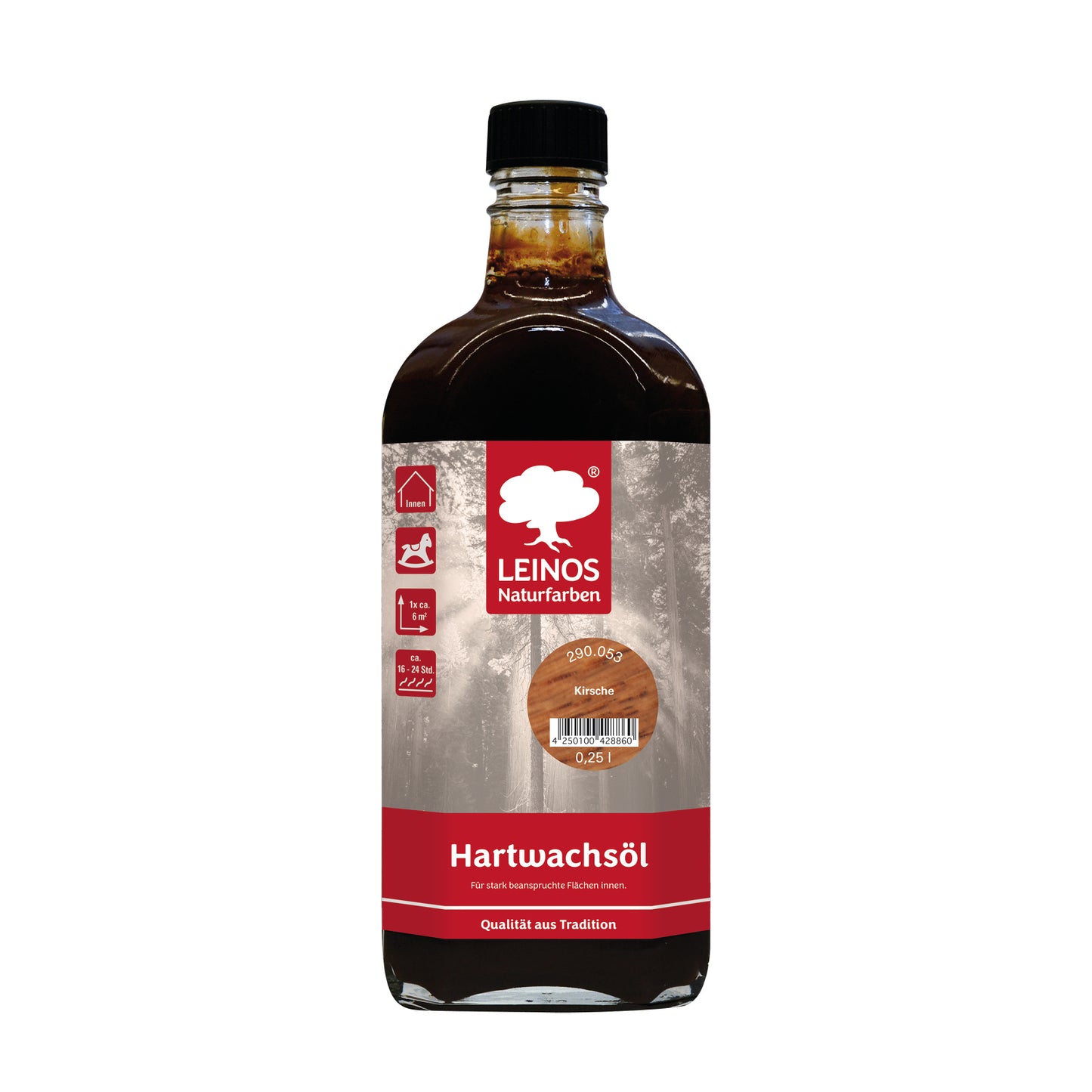 LEINOS Hartwachsöl 290 Kirsche – 0,25 l – Natürliches Holzöl mit Wachs, offenporiger Holzschutz für Möbel, Böden & Innenflächen – seidenmatt, atmungsaktiv, pflegeleicht & strapazierfähig