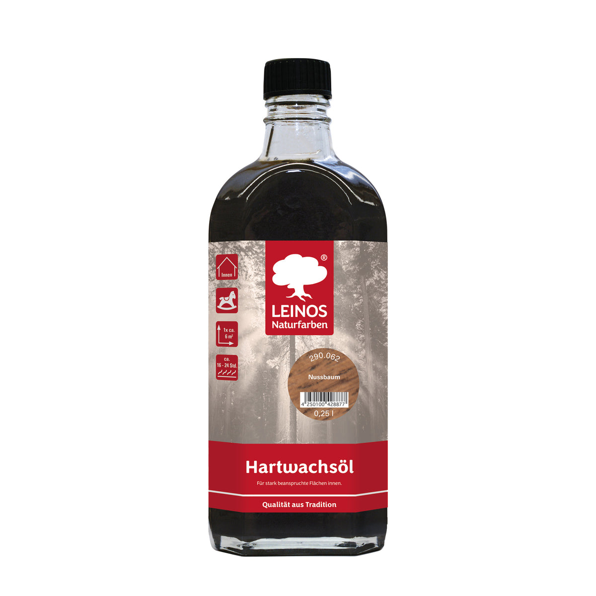LEINOS Hartwachsöl 290, Nussbaum Dunkel 0,25 l für Holz innen