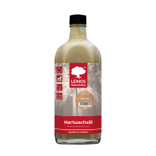 LEINOS Hartwachsöl 0,25 l Eiche natur – natürliches, ergiebiges Holzöl für Fußböden, Möbel und Treppen | seidenmatt, pflegend, für alle Innenholzflächen geeignet, schützt vor Feuchtigkeit und Abnutzun
