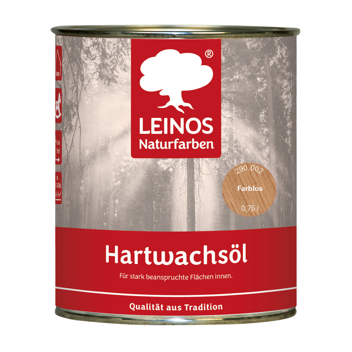 LEINOS 290 Hartwachsöl, 0,75 l, Farblos | sehr widerstandsfähige, seidenmatte Öl-Wachs-Harz-Beschichtung | Ideal für stark strapazierte Holzfußböden und Treppen
