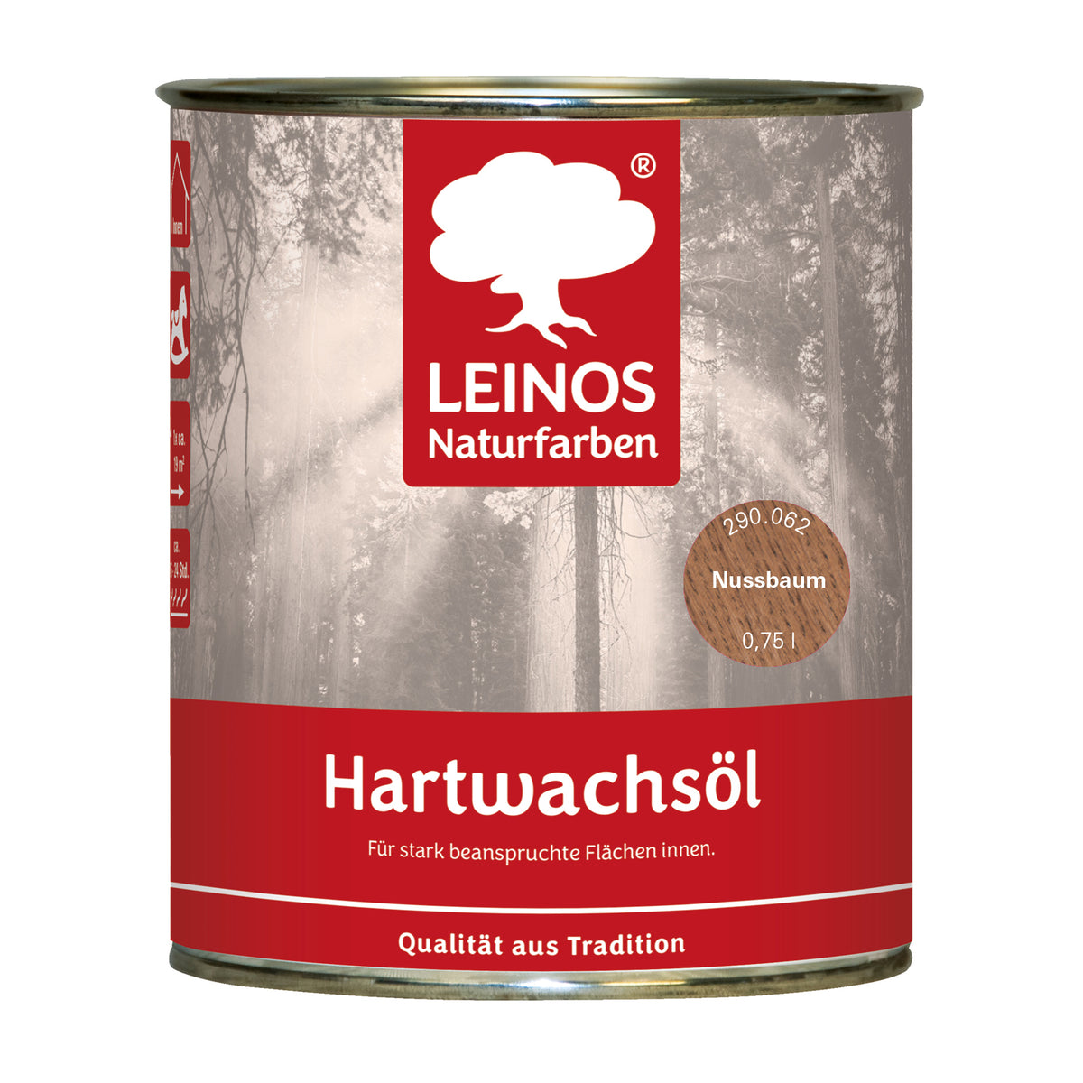 LEINOS 290 Hartwachsöl, 0,75 l, Nussbaum | sehr widerstandsfähige, seidenmatte Öl-Wachs-Harz-Beschichtung | Ideal für stark strapazierte Holzfußböden und Treppen