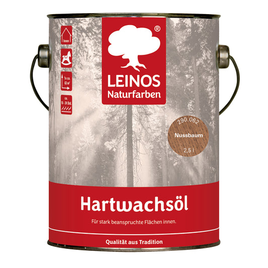 LEINOS 290 Hartwachsöl, 2,5 l | Nussbaum  | sehr widerstandsfähige, seidenmatte Öl-Wachs-Harz-Beschichtung | Ideal für stark strapazierte Holzfußböden und Treppen
