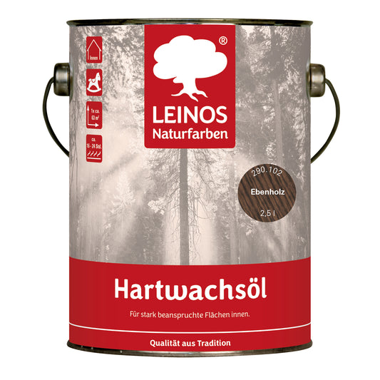 LEINOS 290 Hartwachsöl Ebenholz 2,5 l natürliches Hartwachs-Öl für Holzfußböden, Möbel & Innenholz – offenporig, atmungsaktiv, wasser- & schmutzabweisend – für Wohnräume & stark beanspruchte Flächen