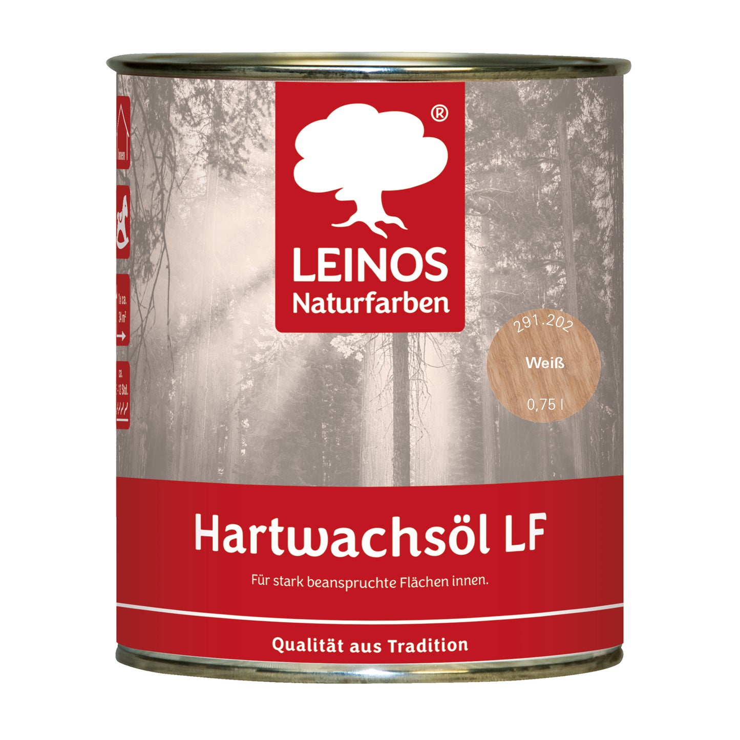 LEINOS Hartwachsöl LF 291 weiss 0,75 L für den Innenbereich– lösemittelfrei für Holz- & Korkböden, Möbel & Innenflächen – seidenmatt, offenporig, wasserabweisend & strapazierfähig –