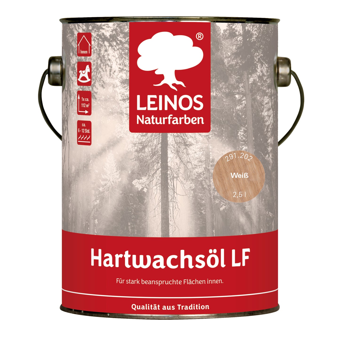 LEINOS Hartwachsöl LF 291 weiss 2,5 L für den Innenbereich– lösemittelfrei für Holz- & Korkböden, Möbel & Innenflächen – seidenmatt, offenporig, wasserabweisend & strapazierfähig –