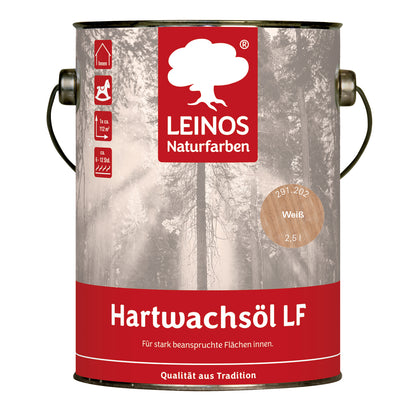 LEINOS Hartwachsöl LF 291 weiss 2,5 L für den Innenbereich– lösemittelfrei für Holz- & Korkböden, Möbel & Innenflächen – seidenmatt, offenporig, wasserabweisend & strapazierfähig –