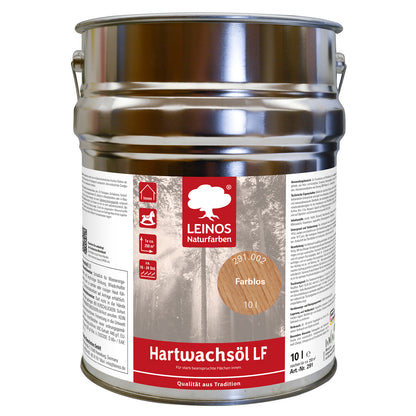 LEINOS Hartwachsöl LF 291 farblos 10,0 L für den Innenbereich– lösemittelfrei für Holz- & Korkböden, Möbel & Innenflächen – seidenmatt, offenporig, wasserabweisend & strapazierfähig –