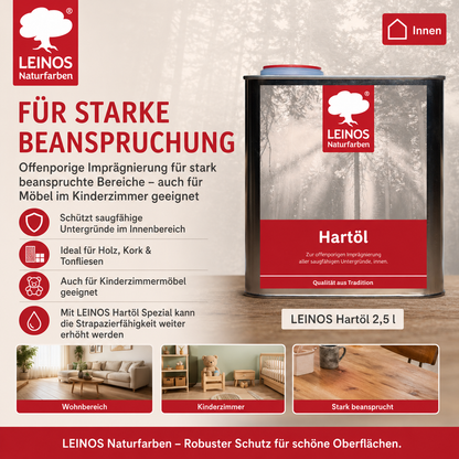LEINOS Holzöl 2,5 l | Farbloses Hartöl für Möbel, Tische & Arbeitsplatten | Möbelöl für Teak, Eiche & weitere Hölzer | Natürliche Imprägnierung & Versiegelung mit langanhaltendem Schutz innen