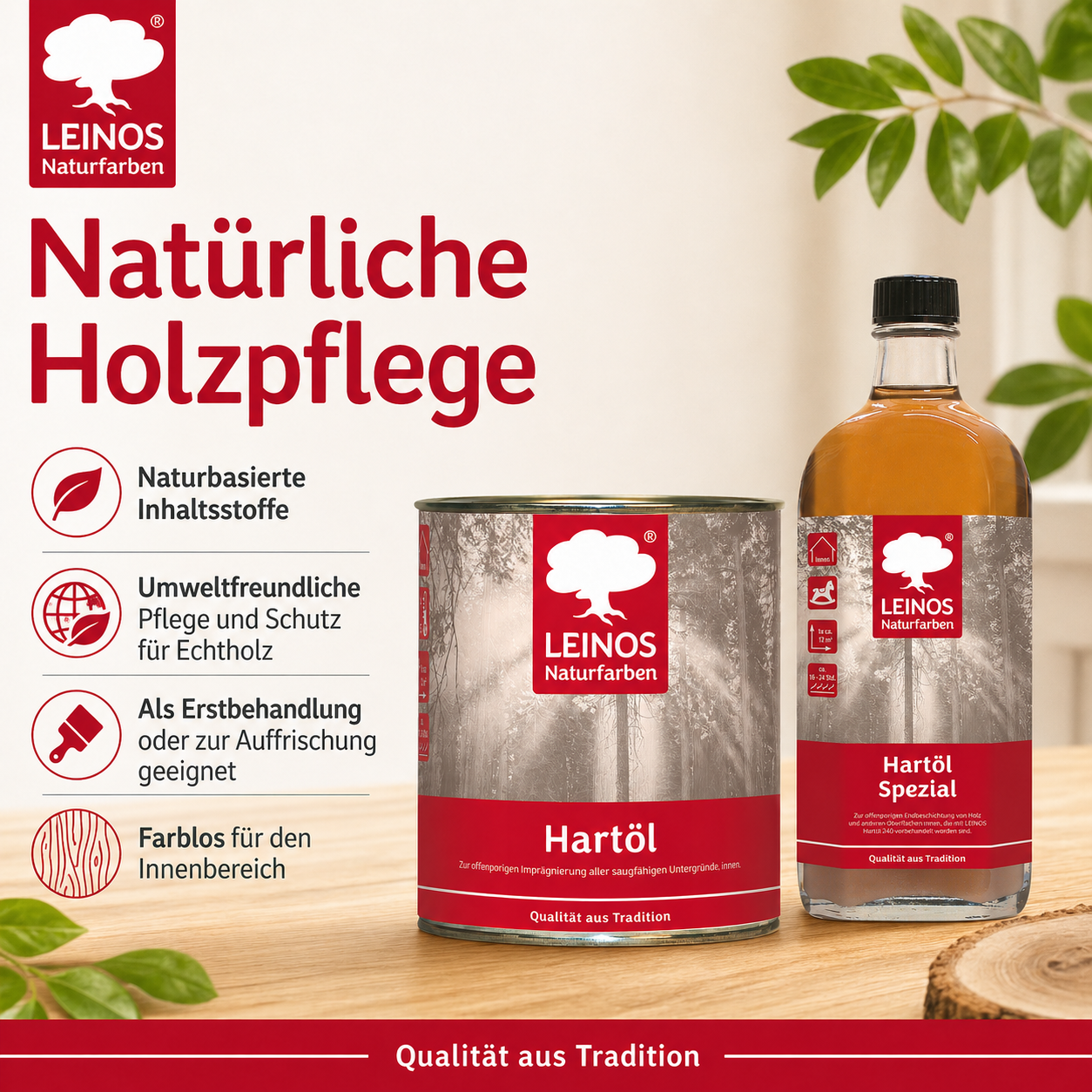 LEINOS Holzöl 750 ml im Set mit Hartöl Spezial 250 ml als Finish | Farbloses Möbelöl für stark beanspruchte Oberflächen | Effektive Versiegelung und langanhaltenden Schutz im Innenbereich