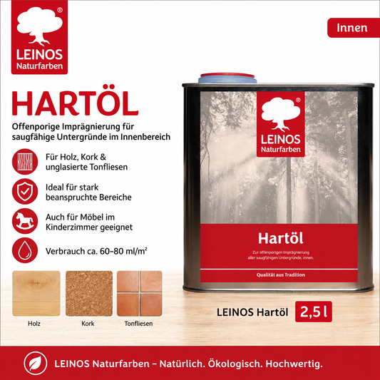 LEINOS Holzöl 2,5 l | Farbloses Hartöl für Möbel, Tische & Arbeitsplatten | Möbelöl für Teak, Eiche & weitere Hölzer | Natürliche Imprägnierung & Versiegelung mit langanhaltendem Schutz innen