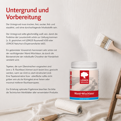 LEINOS Wand-Wischlasur 0,75 Liter für glatte Wände, kreative Lasurtechniken und sanfte Farbverläufe, verarbeitungsfertig, individuell abtönbar, atmungsaktiv, leicht aufzutragen innen für Wohnräume pur