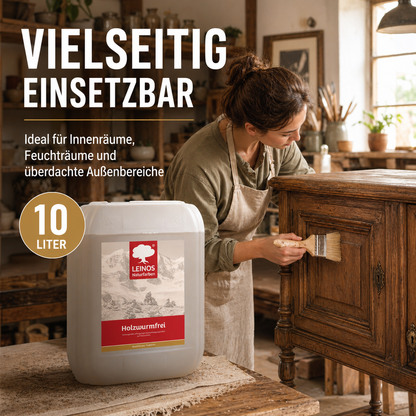 LEINOS Holzwurmfrei 130 - 10 Liter - Holzverfestigungsmittel gegen Insekten und Pilze, Schutz vor Holzwürmern