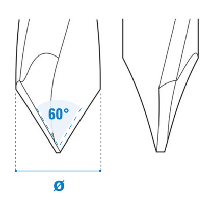 Durchgangslochbohrer 60° - Hartmetall Rechtslauf oder Linkslauf Schneide 2 , 60°