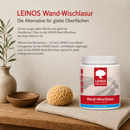 LEINOS Wand-Wischlasur 0,75 Liter für glatte Wände, kreative Lasurtechniken und sanfte Farbverläufe, verarbeitungsfertig, individuell abtönbar, atmungsaktiv, leicht aufzutragen innen für Wohnräume pur
