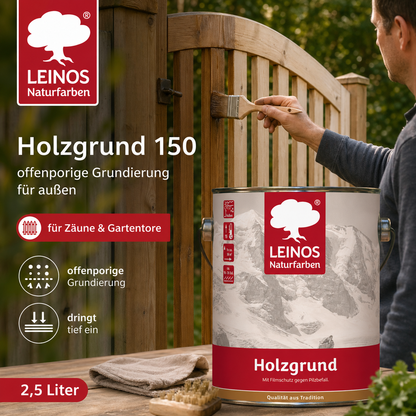 LEINOS 150 Holzgrund 2,5 l – offenporige Holzgrundierung für Lack- und Lasuranstriche außen, mit Filmschutz gegen Bläuebefall, tiefenwirksam, transparent-bräunlich, reicht bis ca. 60-80 m²