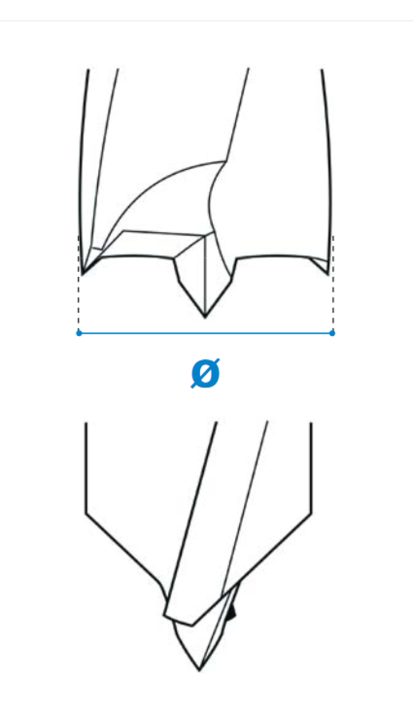 Dübellochbohrer aus Hartmetall - Rechtslauf oder Linkslauf, Schneide 2/V2