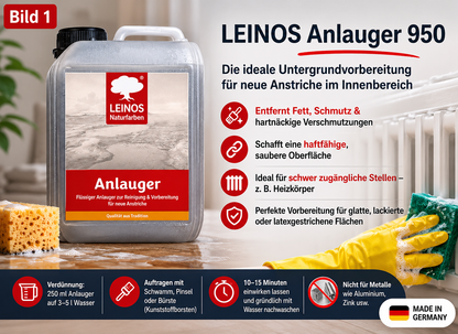 LEINOS 950 Anlauger 2,50 l – Reiniger & Untergrundvorbereitung für geölte, lackierte & latexgestrichene Flächen | entfernt Fett & Schmutz | für Öllack-Anstriche | ideal für unzugängliche Bereiche