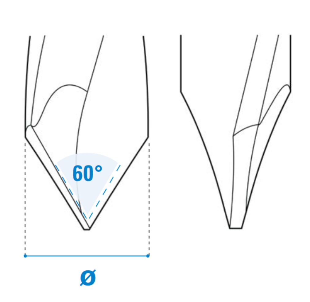 Durchgangslochbohrer 60° - Hartmetall Rechtslauf oder Linkslauf Schneide 2 , 60°
