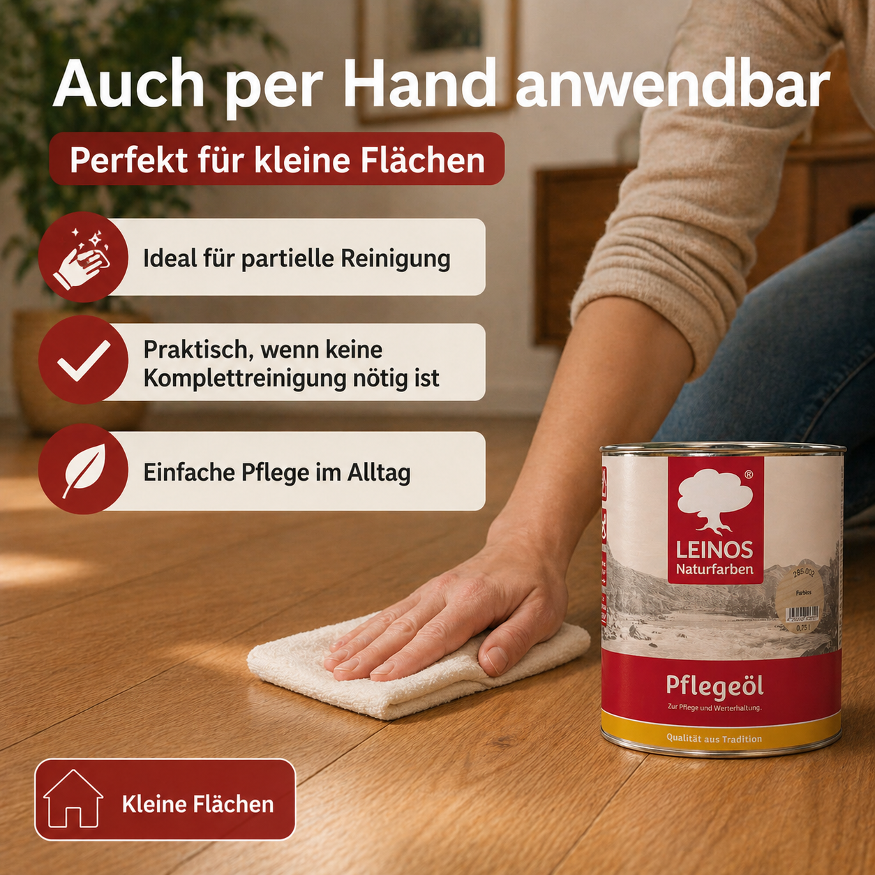 LEINOS 285 Pflegeöl 002 farblos  0,75 Liter | Zur Behandlung aller geölten und gewachsten Flächen wie Holz, Kork und Linoleum im Innenbereich |