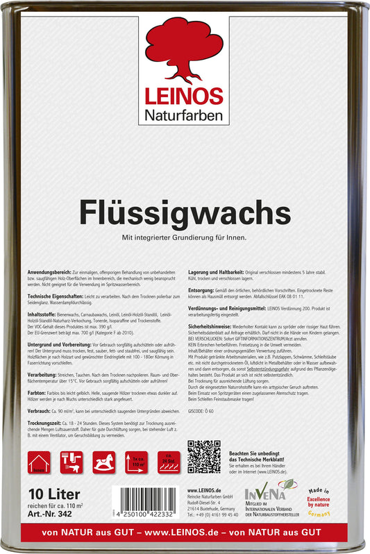 LEINOS 342 Flüssigwachs für Innen mit integrierter Grundierung 10 l