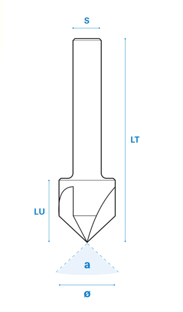 Versenken 90° mit Zylindrischem Schaft 90° Schneide 3, Vollhartmetall Ø 19,5 Rechts, 9,5 - 70 - 10