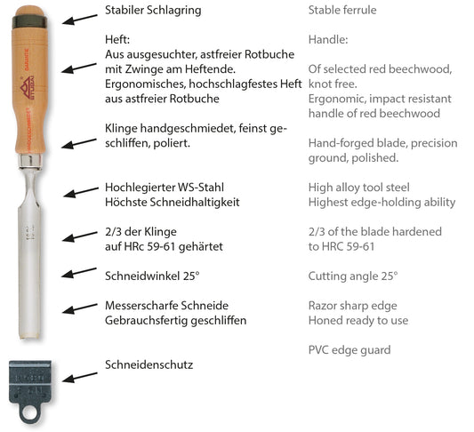 Hohlbeitel mit Holzgriff aus Rotbuche, STUBAI Hohleisen 6 mm, STUBAI Hohleisen Stemmeisen für präzise Holzbearbeitung, Stechbeitel für Schreiner Tischler