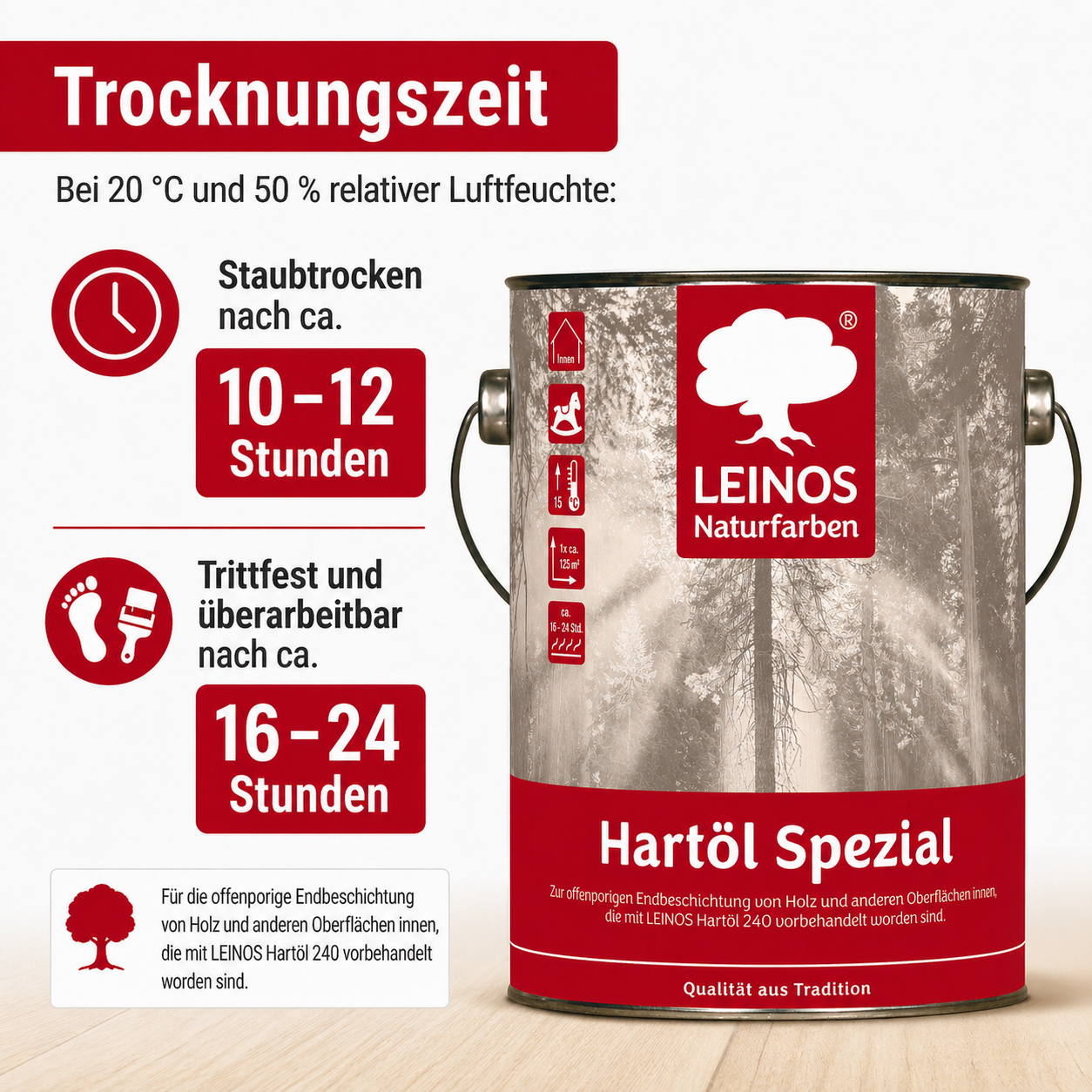 Leinos 245 Hartöl Spezial für Innen 2,5 l  Für stark strapazierte Flächen wie Fußböden und für den anspruchsvollen Möbelbau Hervorragende Polierfähigkeit