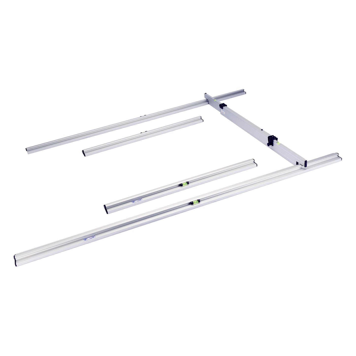 rabo Trockenschüttungslehre 5-teilig | 2 Grundschienen 1,25m und 2,50m | 1  verstellbare Abziehlatte 1,50-2,50m | Varia-A Set