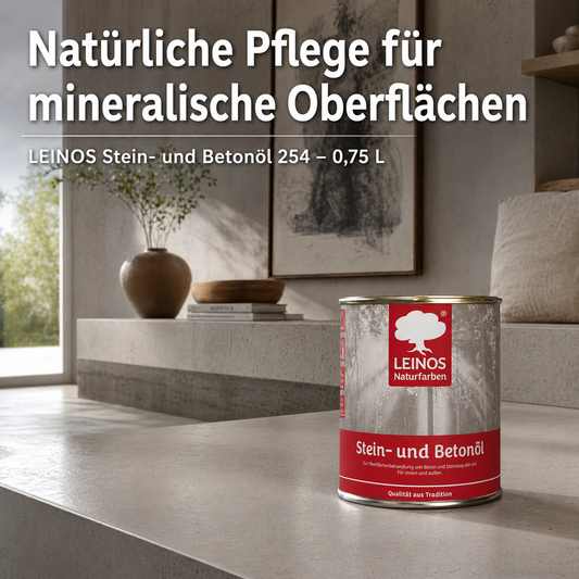 LEINOS Stein- und Betonöl 254 – 0,75 L – Öl zur natürlichen Oberflächenbehandlung von Beton, Estrich & Steinzeug innen – atmungsaktiv & lösemittelfrei