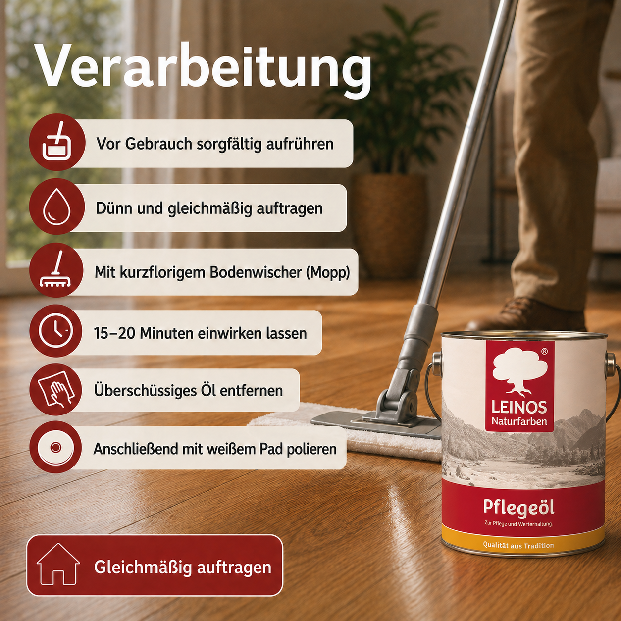 LEINOS 285 Pflegeöl 202 Weiß 2,50 Liter | Zur Behandlung aller geölten und gewachsten Flächen wie Holz, Kork und Linoleum im Innenbereich |