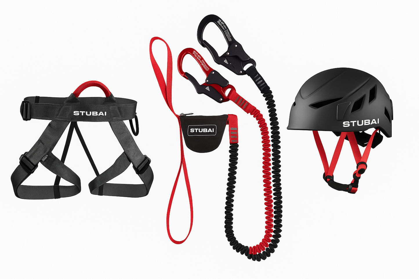STUBAI Klettersteig VARIO-SPIRIT SET – Kletterhelm mit Belüftung, verstellbarer Klettergurt & Y-Klettersteigset mit Bandfalldämpfer – ideal für Klettersteige & Bergtouren – EN-zertifiziert