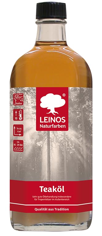 LEINOS Teaköl 223 – 0,25 Liter Holzschutzöl für außen, farblos, für Teak, Bangkirai & Tropenhölzer, imprägniert & frischt auf, pflanzliche Öle, offenporig, wasserabweisend, einfache Anwendung