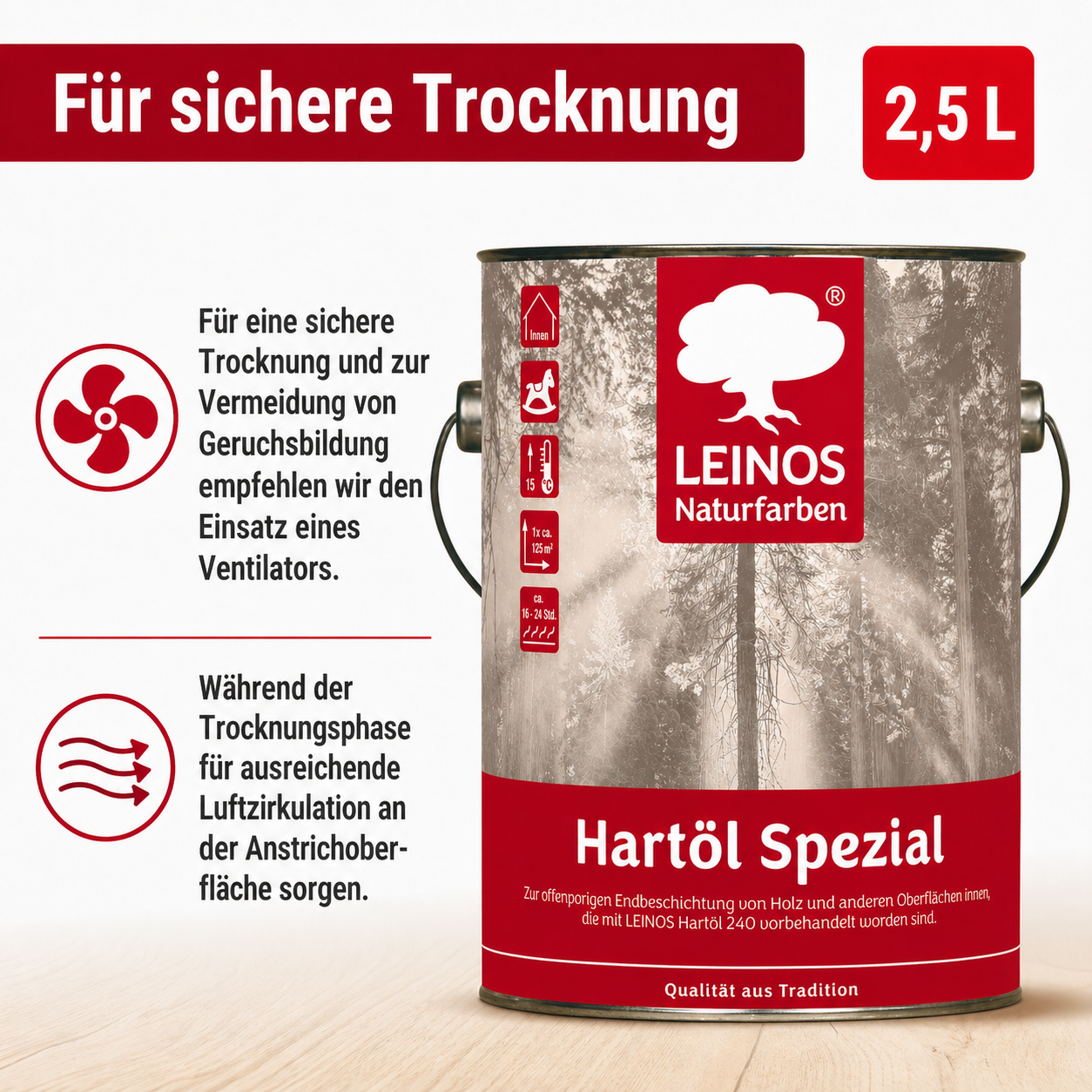 Leinos 245 Hartöl Spezial für Innen 2,5 l  Für stark strapazierte Flächen wie Fußböden und für den anspruchsvollen Möbelbau Hervorragende Polierfähigkeit