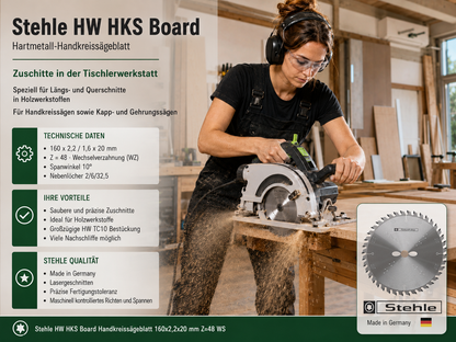 Stehle HW HKS Board Handkreissägeblatt 160x2,2x20mm Z=48 WS | Wechselverzahnung ist speziell für Längs- und Querschnitte | Großzügige HW TC10 Bestückung für viele Nachschliffe