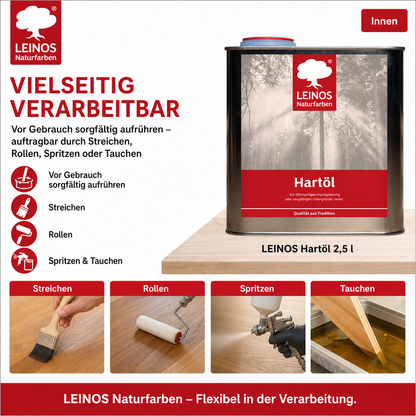 LEINOS Holzöl 2,5 l | Farbloses Hartöl für Möbel, Tische & Arbeitsplatten | Möbelöl für Teak, Eiche & weitere Hölzer | Natürliche Imprägnierung & Versiegelung mit langanhaltendem Schutz innen