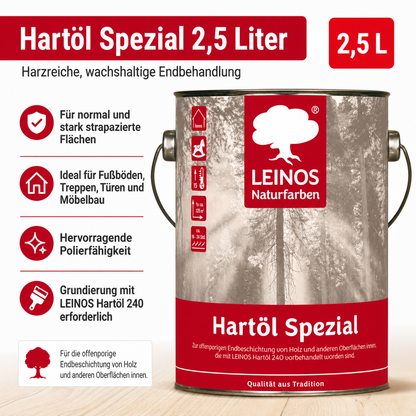 Leinos 245 Hartöl Spezial für Innen 2,5 l  Für stark strapazierte Flächen wie Fußböden und für den anspruchsvollen Möbelbau Hervorragende Polierfähigkeit