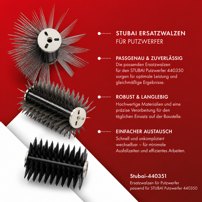 STUBAI Ersatzwalze 440351 für Putzwerfer 440350, passgenaues Originalzubehör für gleichmäßige Putzverteilung, robuste Ausführung für den professionellen Baustelleneinsatz, langlebig gefertigt