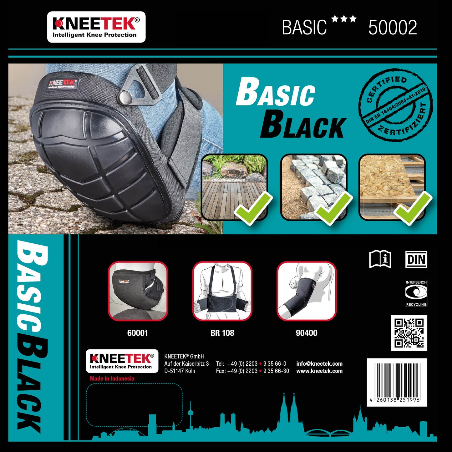 KNEETEK Knieschoner BASIC Black für robusten Einsatz  | Knieschützer für optimale Entlastung beim Arbeiten auf Knien | Kniepolster geeignet für Fliesenleger, Hobby-Handwerker, DIY-Bereich