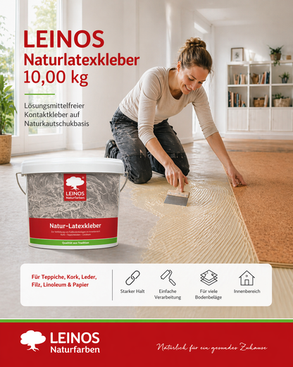 LEINOS Naturlatexkleber 3,00 kg – lösungsmittelfreier Kontaktkleber auf Naturkautschukbasis – für Teppiche, Kork, Leder, Filz, Linoleum & Papier – ideal für ökologische Anwendungen