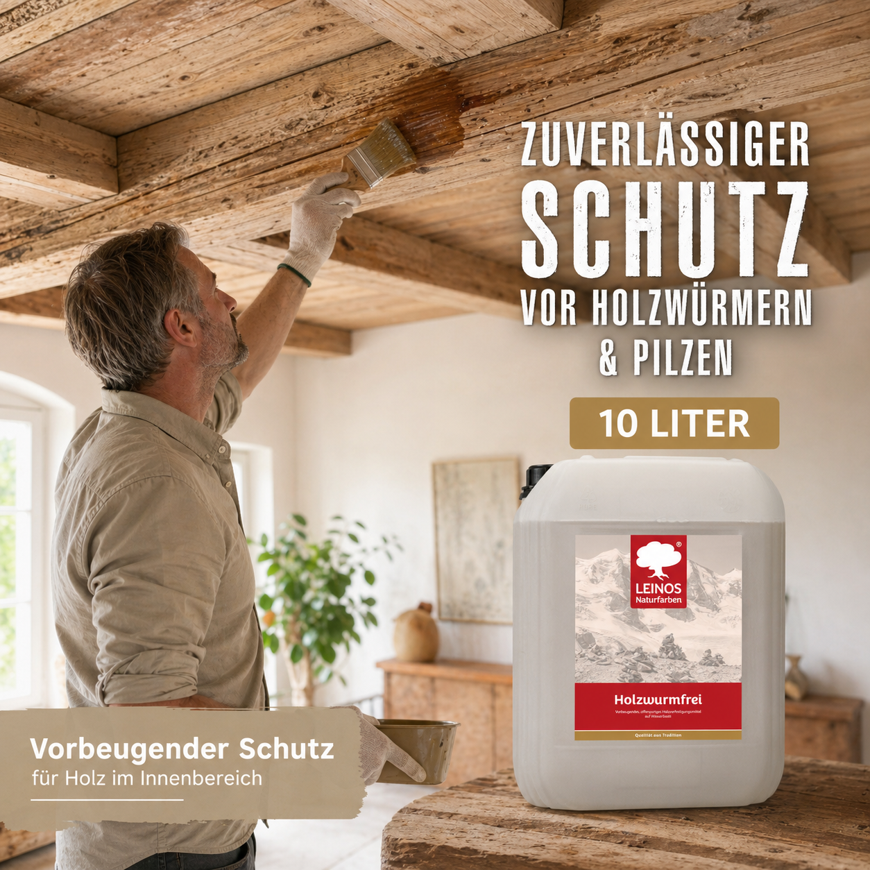 LEINOS Holzwurmfrei 130 - 10 Liter - Holzverfestigungsmittel gegen Insekten und Pilze, Schutz vor Holzwürmern