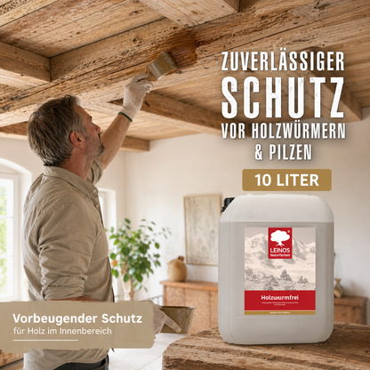 LEINOS Holzwurmfrei 130 - 10 Liter - Holzverfestigungsmittel gegen Insekten und Pilze, Schutz vor Holzwürmern