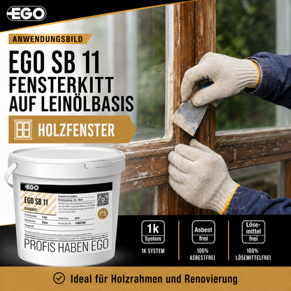 EGO SB 11 Fensterkitt – schnellbindender Glaserkitt für Einfachverglasung | 5 kg bis 25 kg | Made in Bayern