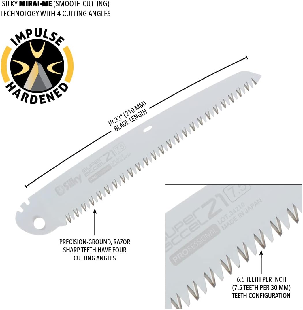 Silky Ersatzblatt passend für die Silky Klappsäge Super Accel, 210 mm Länge, 7,5 Zähne pro Zoll (ZpZ), grobe Verzahnung für schnelle und präzise Schnitte, ideal für den professionellen und privaten Einsatz.