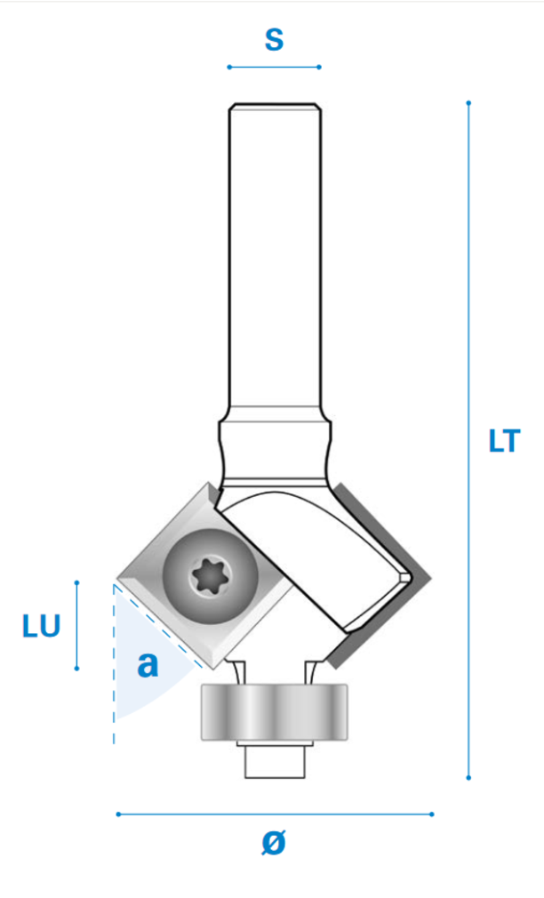 Fasefräser mit Kugellager und Wendemesser - 45° Schneide 2 Hartmetall Ø 29 - Rechts, 7 - 60 - 8 X 30