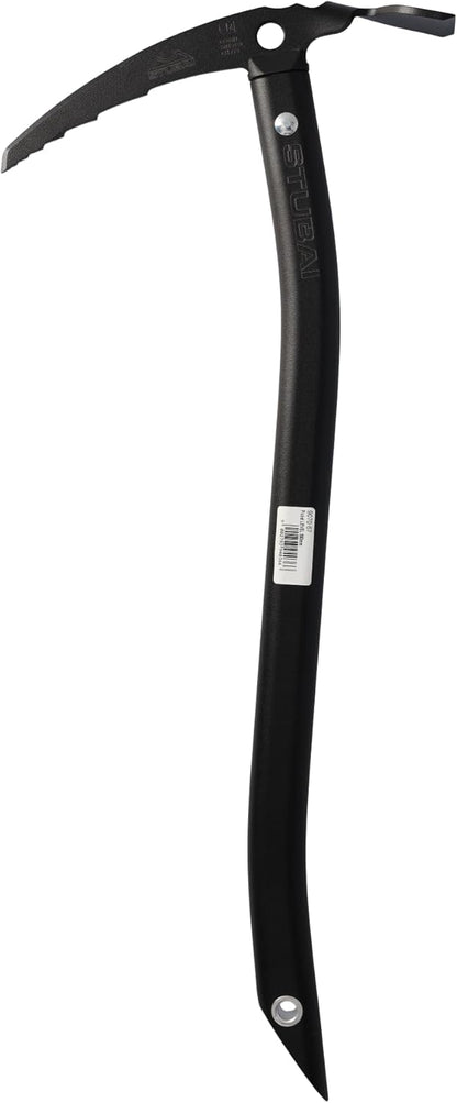 STUBAI Eispickel LEVEL 59 cm | ergonomisch gebogener Leicht-Eispickel 475 g | Aluminiumstiel & Stahlkopf sandgestrahlt, lasergraviert | mattschwarz | für Bergsteigen, Hochtour Eis & Stufenschlagen Pro