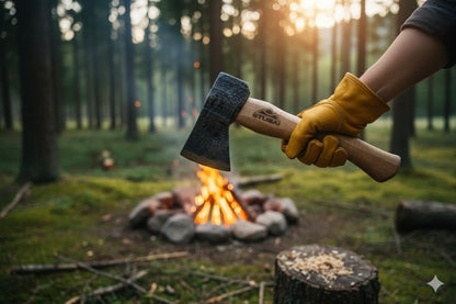 STUBAI Campingbeil Serles 800 g – Handgeschmiedet aus Kohlenstoffstahl, 240 mm, inkl. Lederscheide, geölter Hickorystiel – Outdoor, Bushcraft, Survival