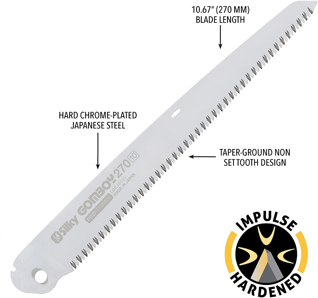 Silky Gomboy 270 Ersatzblatt 270 mm – Klappsäge Sägeblatt mit 10 Zähnen/30 mm – Premium Japanstahl – für trockenes & frisches Holz – passend für Silky Gomboy KSI522127 – präzise Zugschnitte