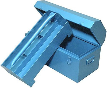 STUBAI Spengler-Werkzeugkoffer Nr. 4994 10 | 55x25x30 cm mit herausnehmbarem Einsatz & Vorrichtung zum Einhängen in Dachlattung | Stahlblech, blau lackiert, 0,7–0,8 mm Blechstärke