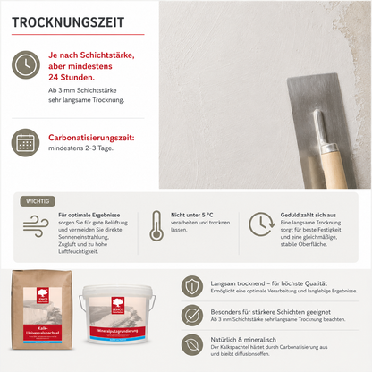 LEINOS Kalk-Universalspachtel 683, weiß – Mineralische Spachtelmasse für Wand & Decke innen, atmungsaktiv, schimmelhemmend, lösemittelfrei, glättbar & strukturierbar, auf Putz, Lehm, Gips – 10 kg