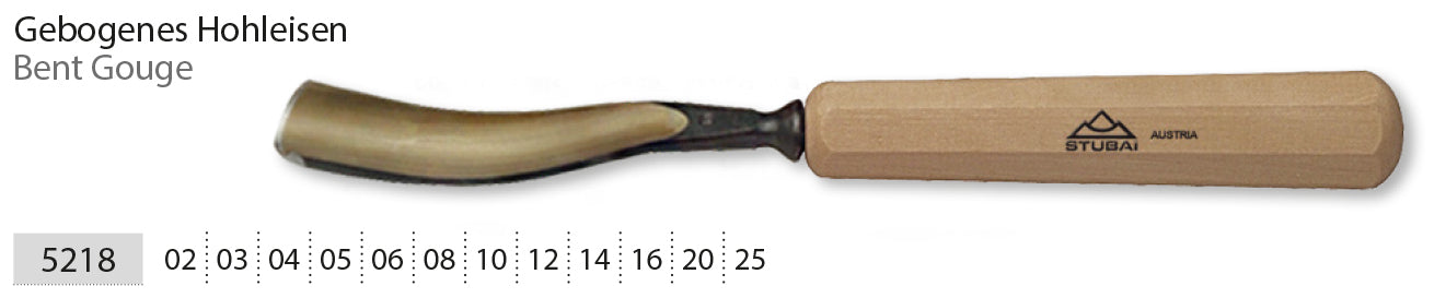 STUBAI Stemmeisen Stechbeitel Serie 52 - Form 18 | Gebogenes Hohleisen 10 mm, mit Holzgriff, für Figurenarbeiten, Darstellung von welligem Haar und Wasser, zur präzisen Bearbeitung von Holz
